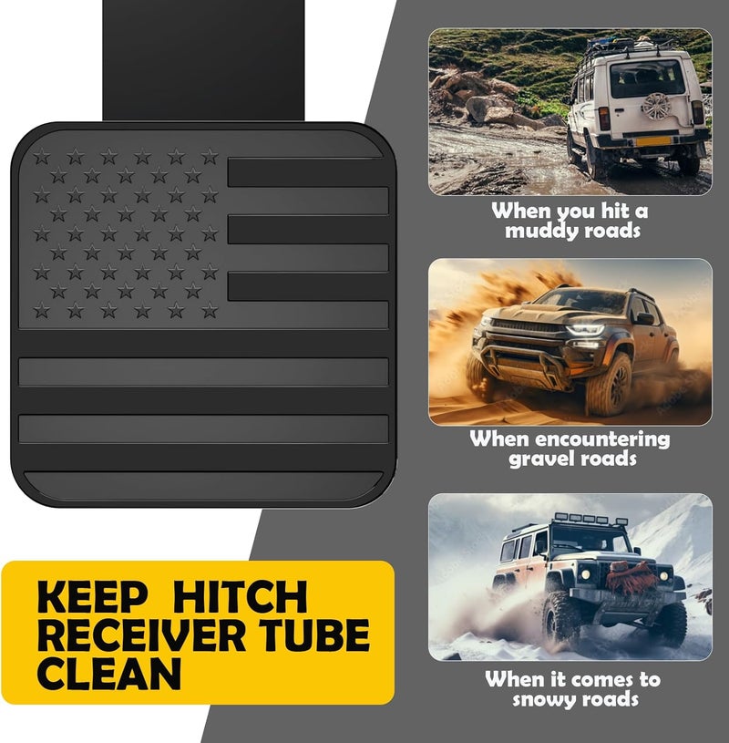 OGYE 2 Inch Trailer Hitch Cover with American Flag, Metal Trailer Hitch Cover Fit for 2 Inch Hitch Receivers Class 3 4 5, 2'' Rubber Hitch Tube Cover Plug Cap (Black) - Image 5